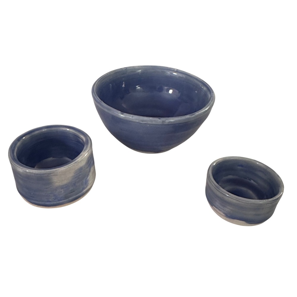 Blue Glazed Ceramic Pitcher Bowl Set 4 Pieces Small Creamer Cup - Picture 8 of 16